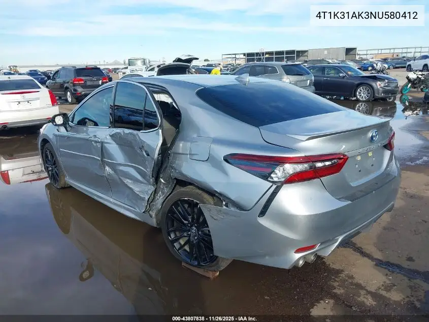 4T1K31AK3NU580412 2022 Toyota Camry Xse Hybrid