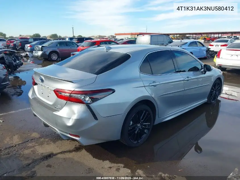 4T1K31AK3NU580412 2022 Toyota Camry Xse Hybrid