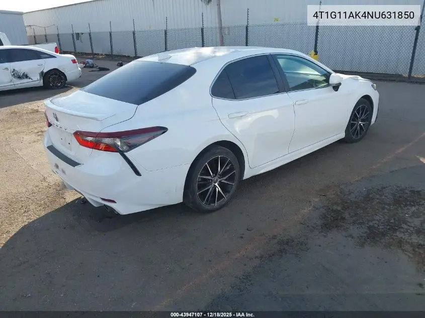 4T1G11AK4NU631850 2022 Toyota Camry Se