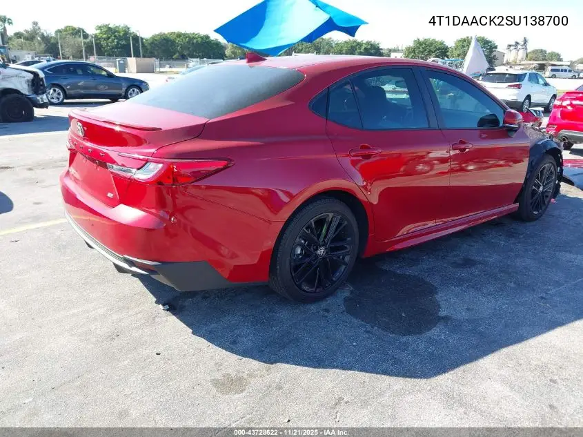 4T1DAACK2SU138700 2025 Toyota Camry Se
