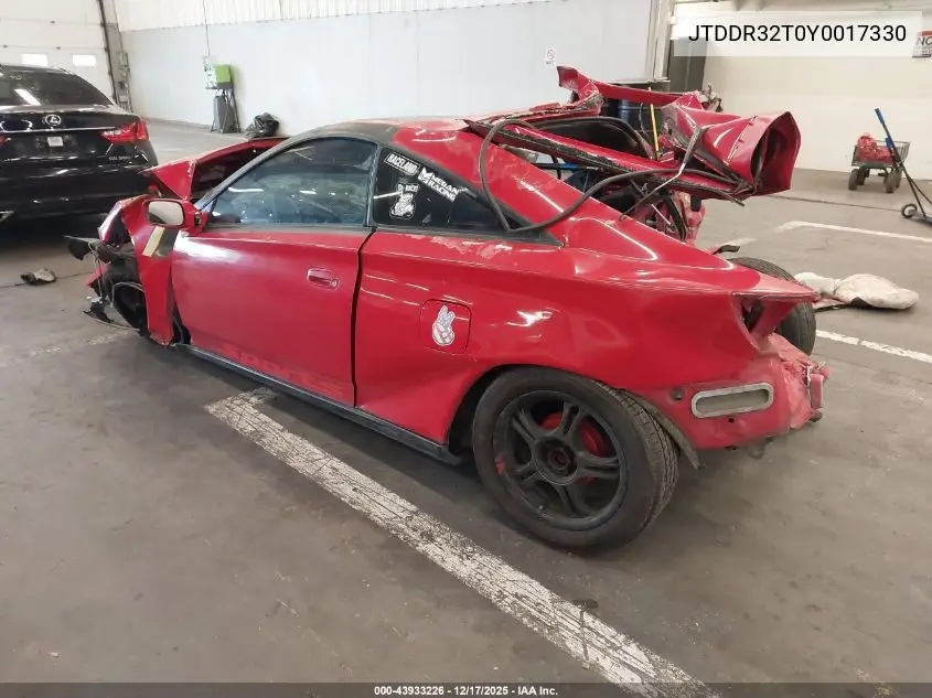 2000 Toyota Celica Gt VIN: JTDDR32T0Y0017330 Lot: 43933226