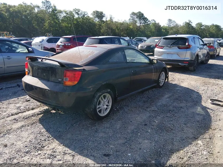 2000 Toyota Celica Gt VIN: JTDDR32T8Y0016314 Lot: 45391252