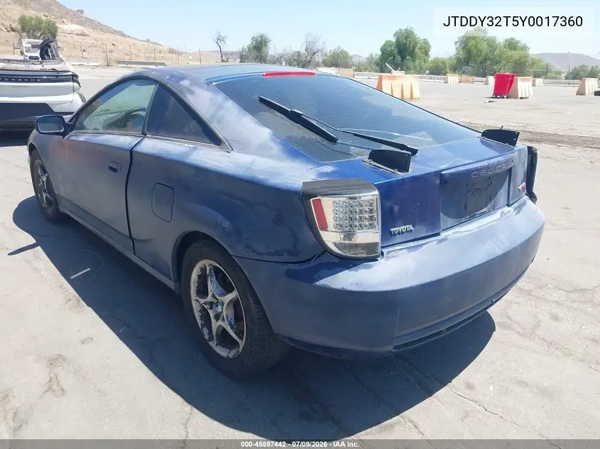 2000 Toyota Celica Gts VIN: JTDDY32T5Y0017360 Lot: 45597442