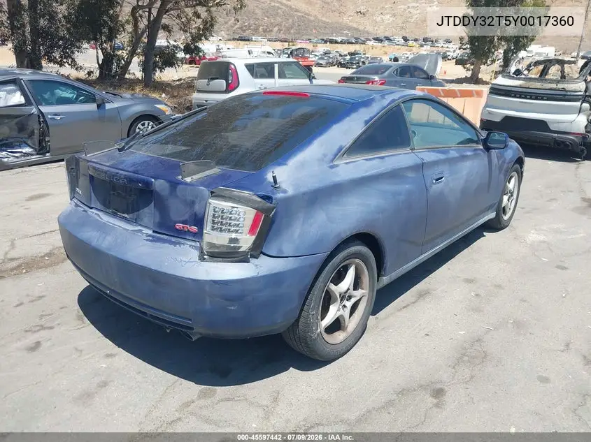 2000 Toyota Celica Gts VIN: JTDDY32T5Y0017360 Lot: 45597442
