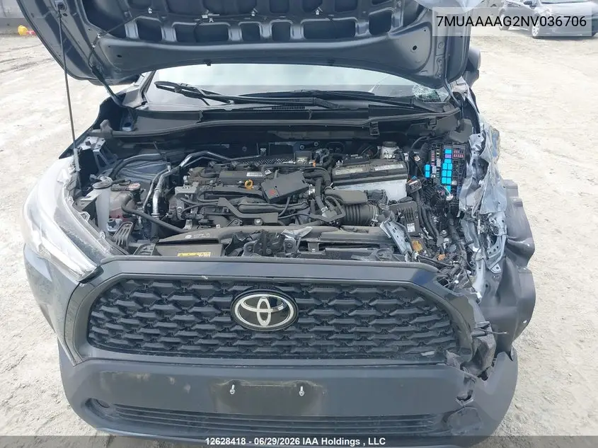 2022 Toyota Corolla Cross L VIN: 7MUAAAAG2NV036706 Lot: 12628418
