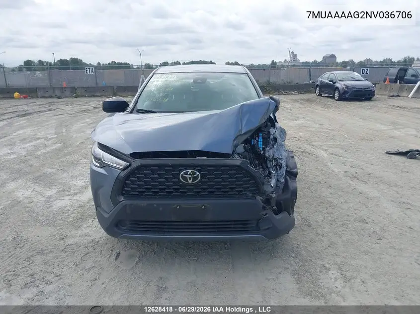 2022 Toyota Corolla Cross L VIN: 7MUAAAAG2NV036706 Lot: 12628418