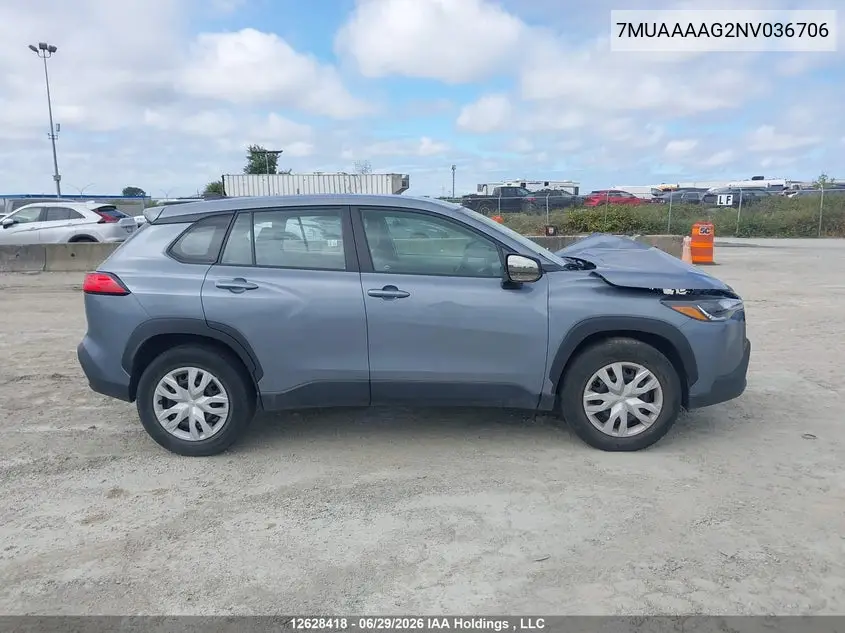 2022 Toyota Corolla Cross L VIN: 7MUAAAAG2NV036706 Lot: 12628418