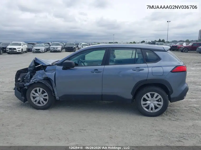2022 Toyota Corolla Cross L VIN: 7MUAAAAG2NV036706 Lot: 12628418