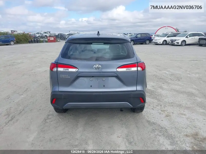 2022 Toyota Corolla Cross L VIN: 7MUAAAAG2NV036706 Lot: 12628418