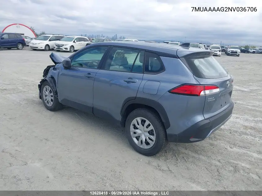 2022 Toyota Corolla Cross L VIN: 7MUAAAAG2NV036706 Lot: 12628418
