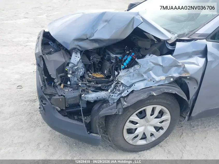 2022 Toyota Corolla Cross L VIN: 7MUAAAAG2NV036706 Lot: 12628418