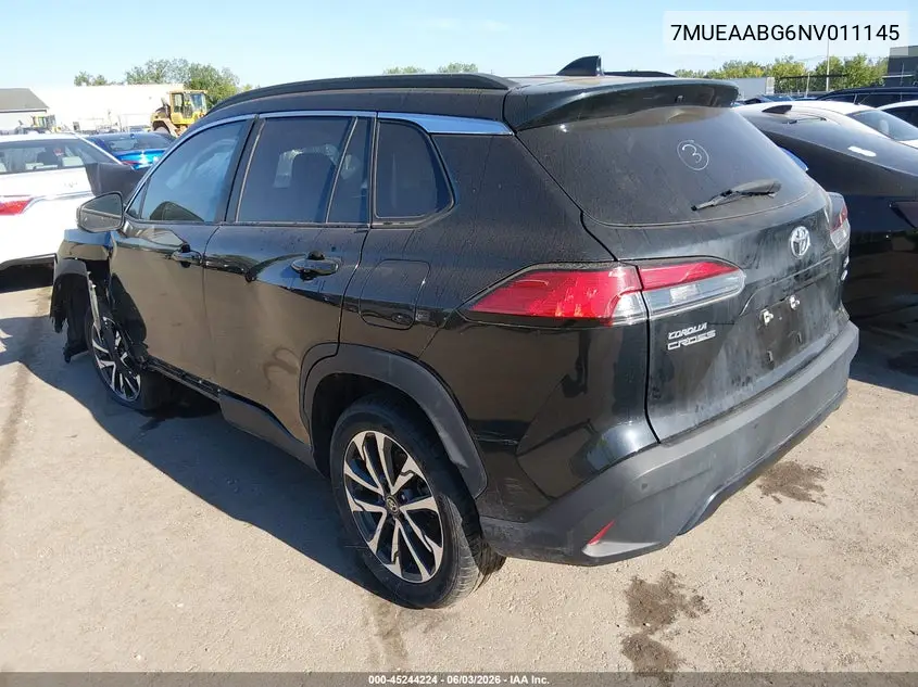 2022 Toyota Corolla Cross Xle VIN: 7MUEAABG6NV011145 Lot: 45244224