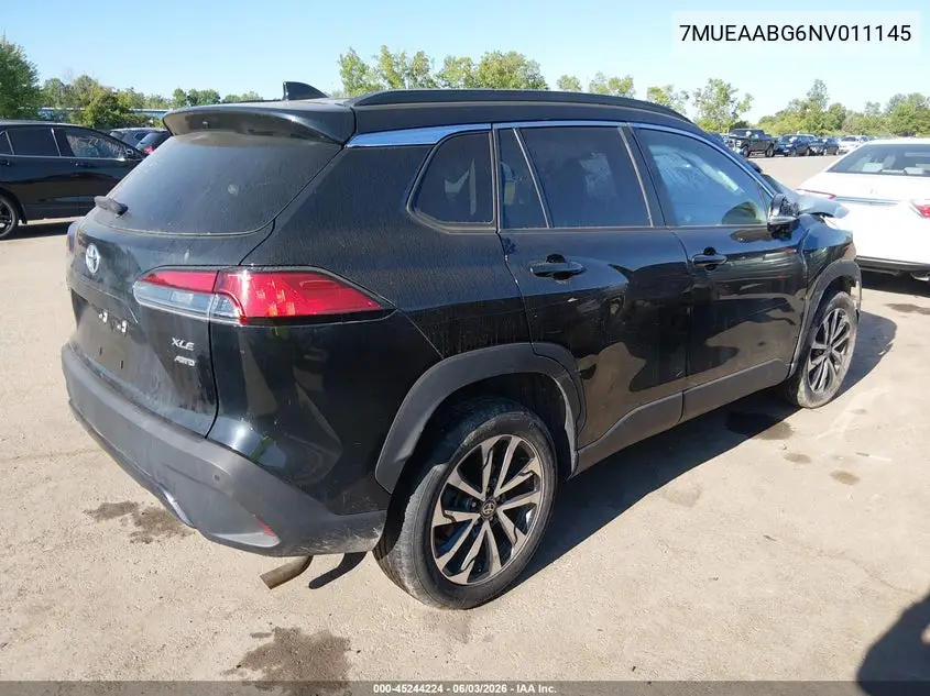 2022 Toyota Corolla Cross Xle VIN: 7MUEAABG6NV011145 Lot: 45244224
