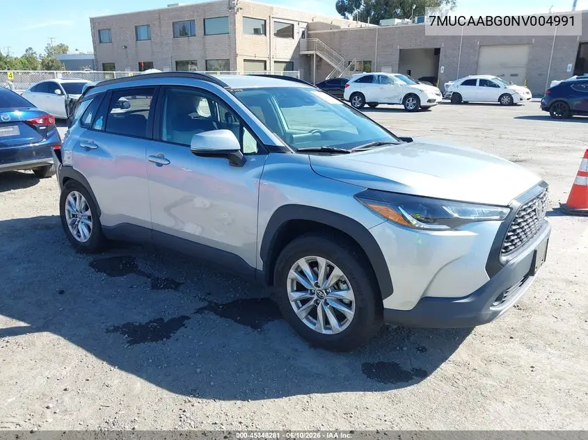 2022 Toyota Corolla Cross Le VIN: 7MUCAABG0NV004991 Lot: 45348281