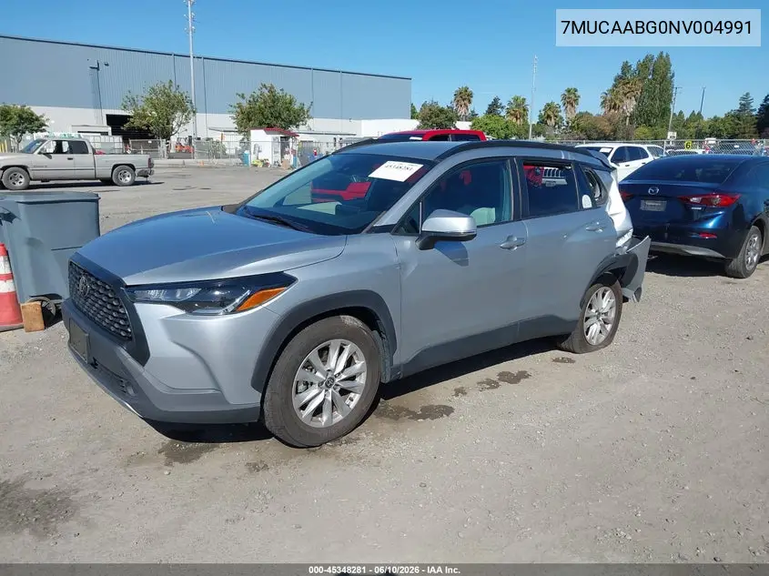 2022 Toyota Corolla Cross Le VIN: 7MUCAABG0NV004991 Lot: 45348281