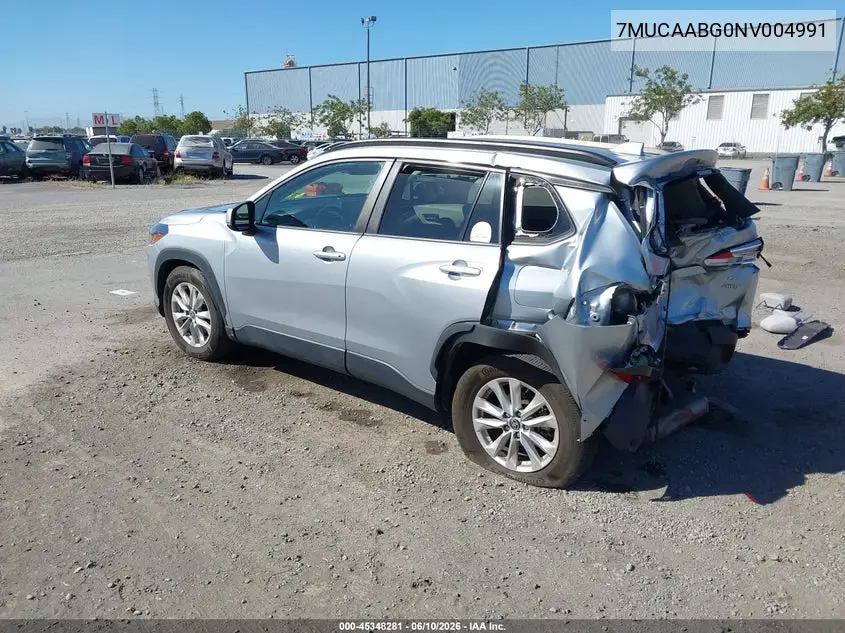 2022 Toyota Corolla Cross Le VIN: 7MUCAABG0NV004991 Lot: 45348281