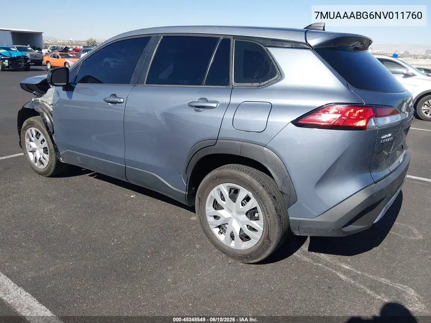 2022 Toyota Corolla Cross L VIN: 7MUAAABG6NV011760 Lot: 45348549