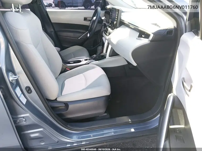 2022 Toyota Corolla Cross L VIN: 7MUAAABG6NV011760 Lot: 45348549