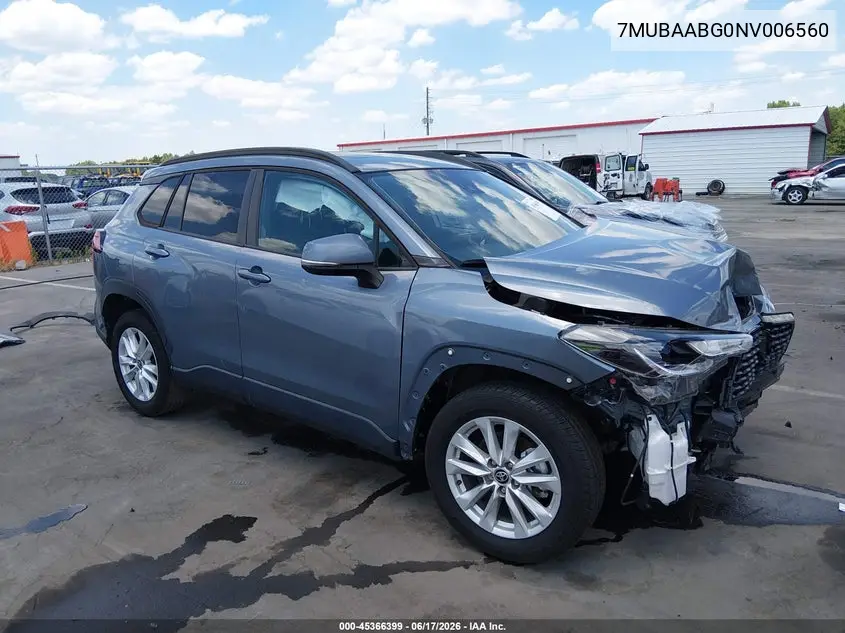 2022 Toyota Corolla Cross Le VIN: 7MUBAABG0NV006560 Lot: 45366399