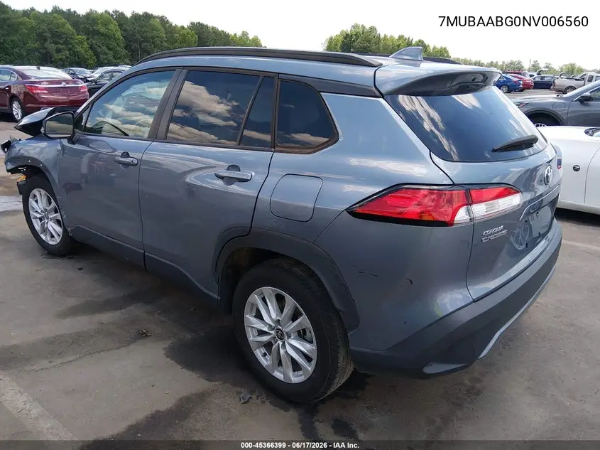 2022 Toyota Corolla Cross Le VIN: 7MUBAABG0NV006560 Lot: 45366399