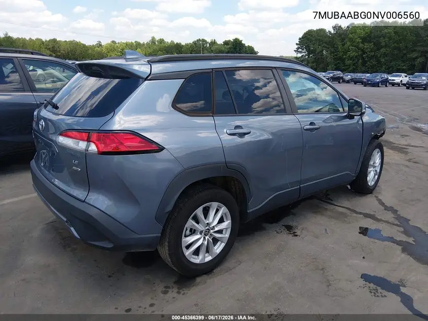 2022 Toyota Corolla Cross Le VIN: 7MUBAABG0NV006560 Lot: 45366399