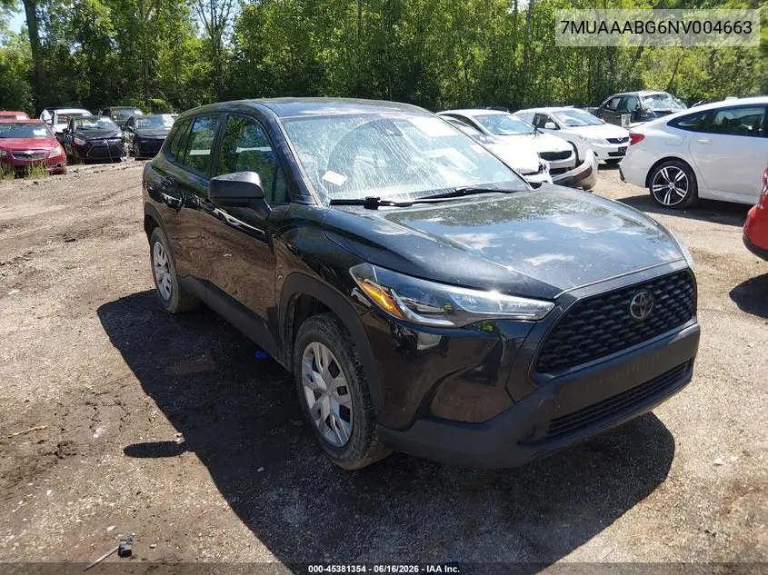 2022 Toyota Corolla Cross L VIN: 7MUAAABG6NV004663 Lot: 45381354