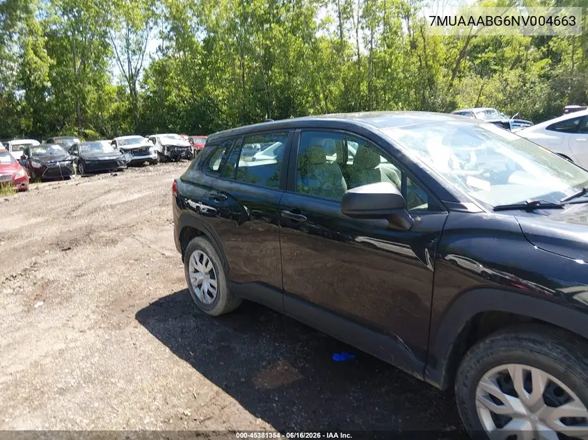 2022 Toyota Corolla Cross L VIN: 7MUAAABG6NV004663 Lot: 45381354