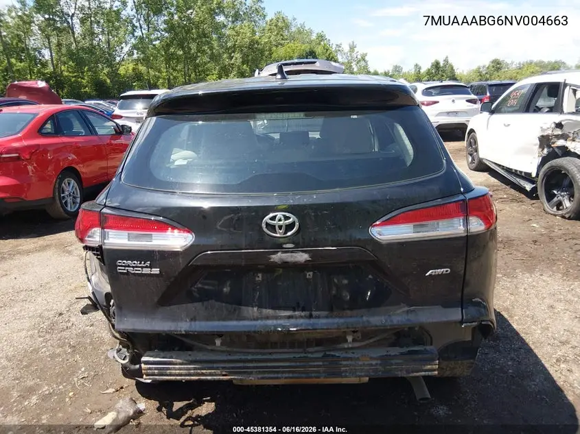 2022 Toyota Corolla Cross L VIN: 7MUAAABG6NV004663 Lot: 45381354