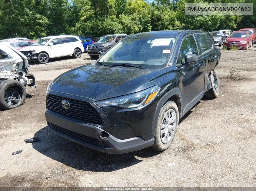 2022 Toyota Corolla Cross L VIN: 7MUAAABG6NV004663 Lot: 45381354