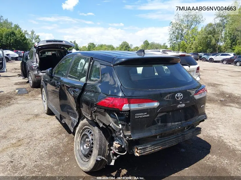 2022 Toyota Corolla Cross L VIN: 7MUAAABG6NV004663 Lot: 45381354