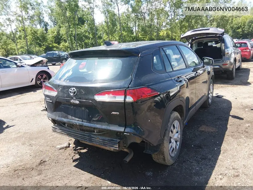 2022 Toyota Corolla Cross L VIN: 7MUAAABG6NV004663 Lot: 45381354