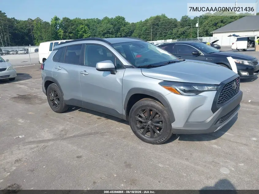 2022 Toyota Corolla Cross Le VIN: 7MUCAAAG0NV021436 Lot: 45394561