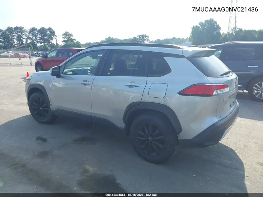 2022 Toyota Corolla Cross Le VIN: 7MUCAAAG0NV021436 Lot: 45394561