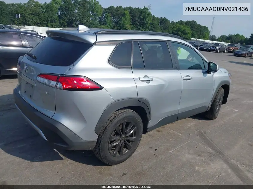 2022 Toyota Corolla Cross Le VIN: 7MUCAAAG0NV021436 Lot: 45394561