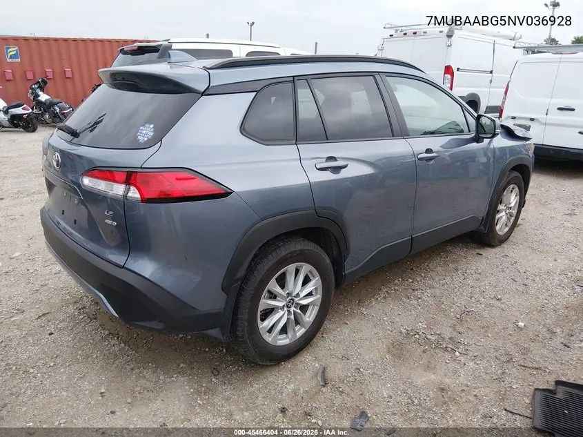2022 Toyota Corolla Cross Le VIN: 7MUBAABG5NV036928 Lot: 45466404