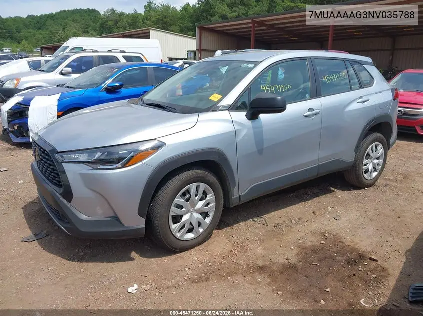 2022 Toyota Corolla Cross L VIN: 7MUAAAAG3NV035788 Lot: 45471250