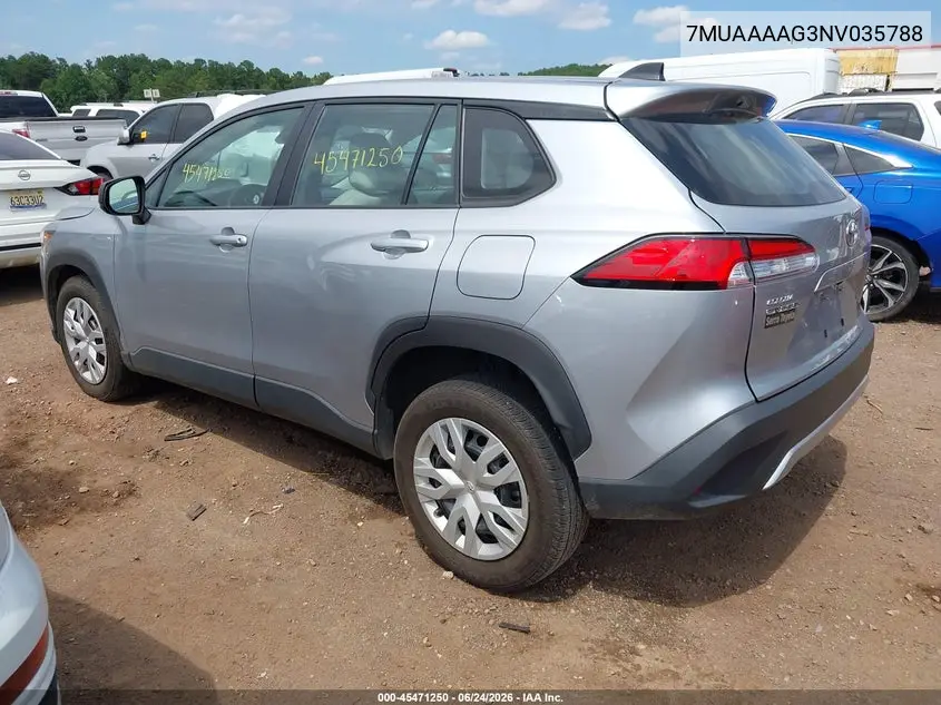 2022 Toyota Corolla Cross L VIN: 7MUAAAAG3NV035788 Lot: 45471250