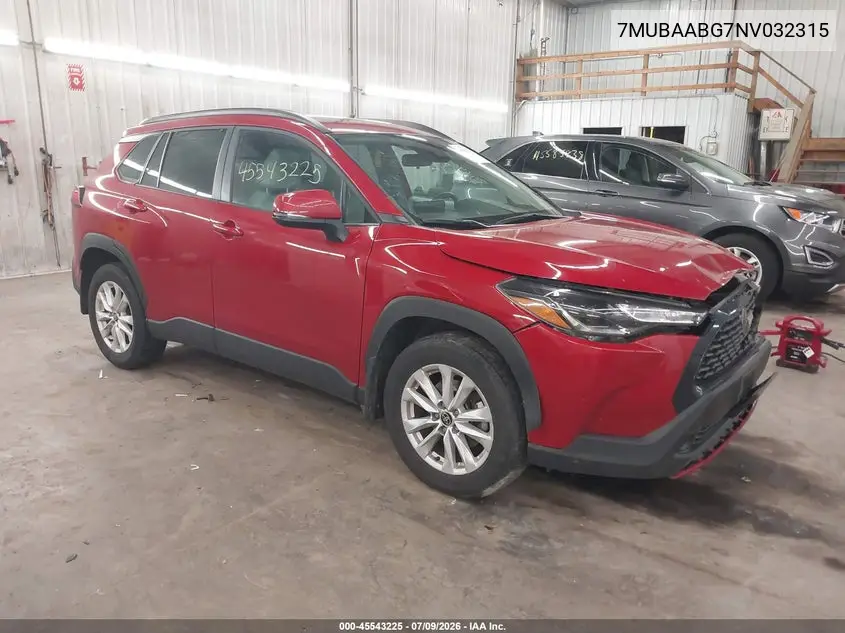 2022 Toyota Corolla Cross Le VIN: 7MUBAABG7NV032315 Lot: 45543225