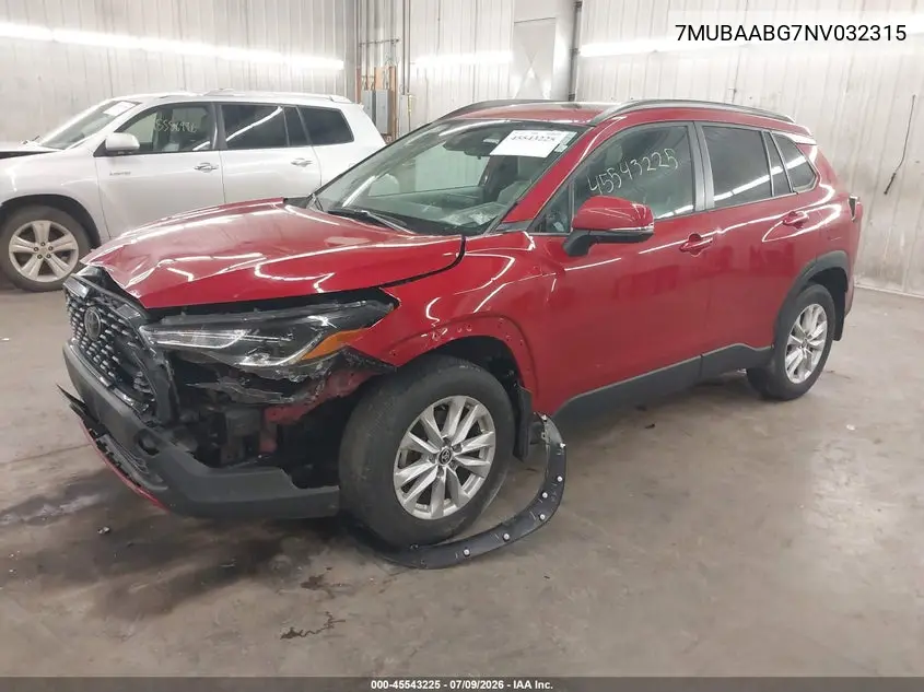 2022 Toyota Corolla Cross Le VIN: 7MUBAABG7NV032315 Lot: 45543225