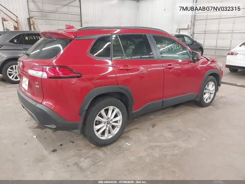 2022 Toyota Corolla Cross Le VIN: 7MUBAABG7NV032315 Lot: 45543225