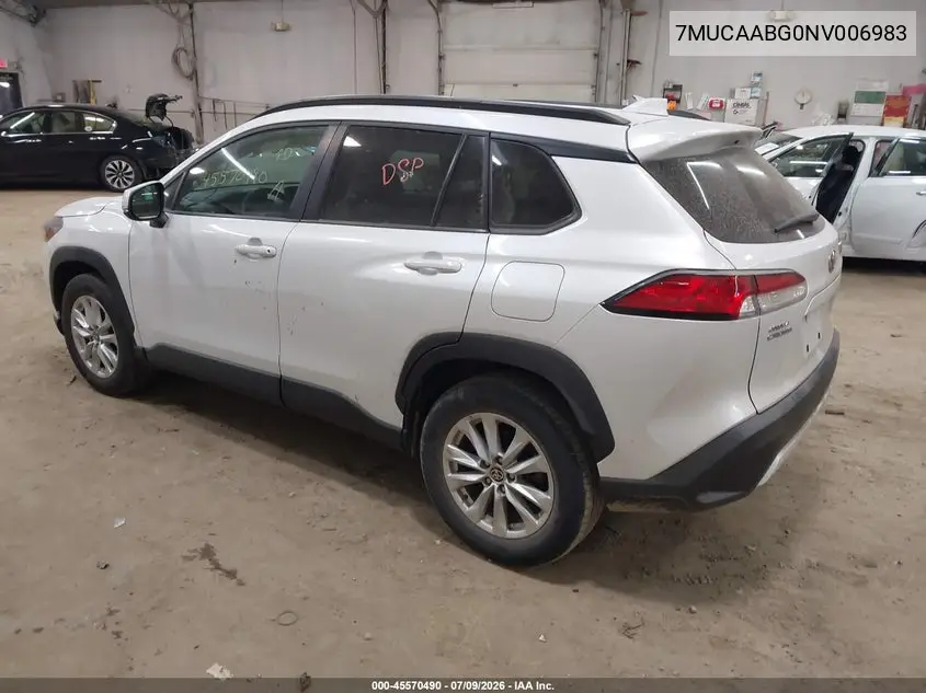 2022 Toyota Corolla Cross Le VIN: 7MUCAABG0NV006983 Lot: 45570490
