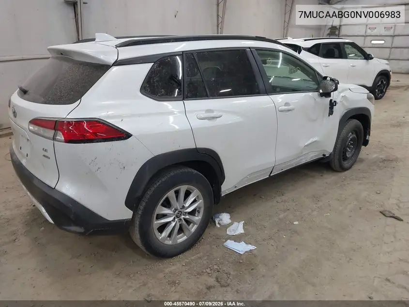 2022 Toyota Corolla Cross Le VIN: 7MUCAABG0NV006983 Lot: 45570490