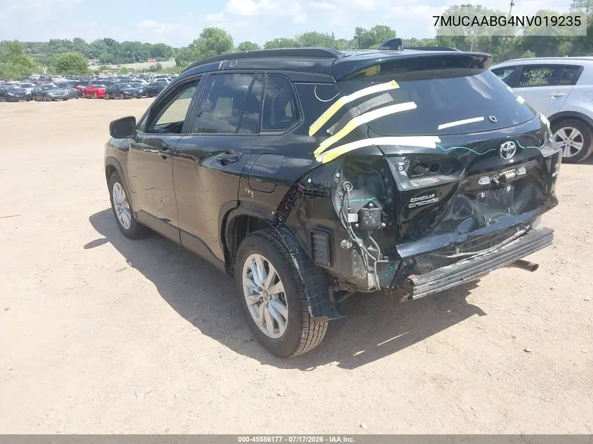 2022 Toyota Corolla Cross Le VIN: 7MUCAABG4NV019235 Lot: 45586177