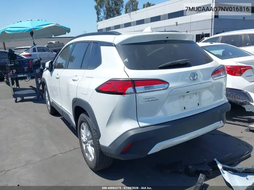 2022 Toyota Corolla Cross Le VIN: 7MUCAAAG7NV016816 Lot: 45592375