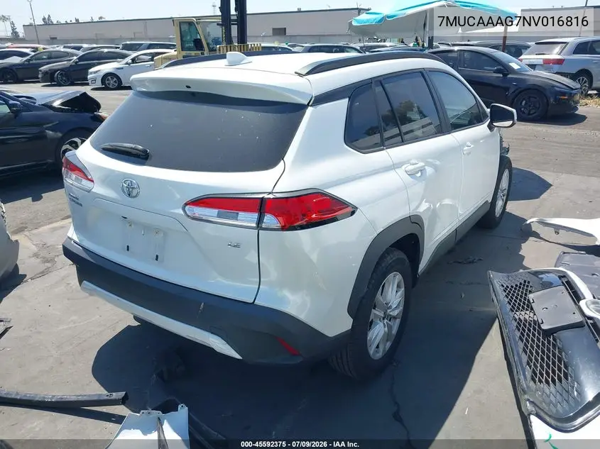 2022 Toyota Corolla Cross Le VIN: 7MUCAAAG7NV016816 Lot: 45592375