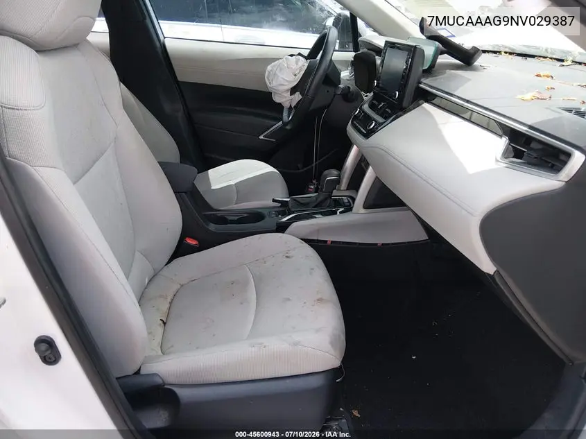 2022 Toyota Corolla Cross Le VIN: 7MUCAAAG9NV029387 Lot: 45600943