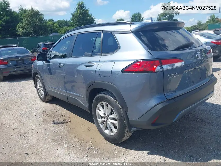 2022 Toyota Corolla Cross Le VIN: 7MUCAABG4NV027528 Lot: 45615108