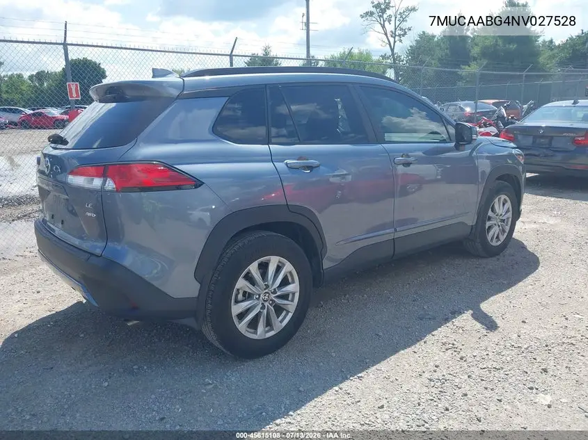 2022 Toyota Corolla Cross Le VIN: 7MUCAABG4NV027528 Lot: 45615108
