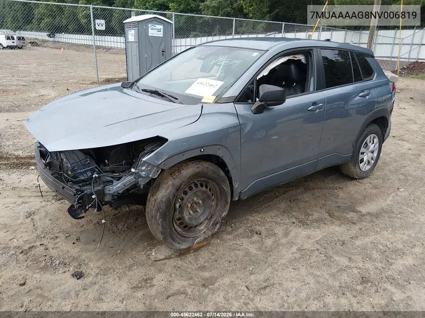 2022 Toyota Corolla Cross L VIN: 7MUAAAAG8NV006819 Lot: 45622462