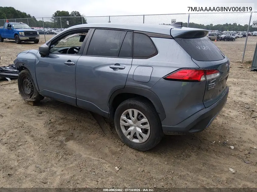 2022 Toyota Corolla Cross L VIN: 7MUAAAAG8NV006819 Lot: 45622462